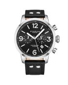 Montre Homme en Cuir Quartz Chronographe Aviator noire