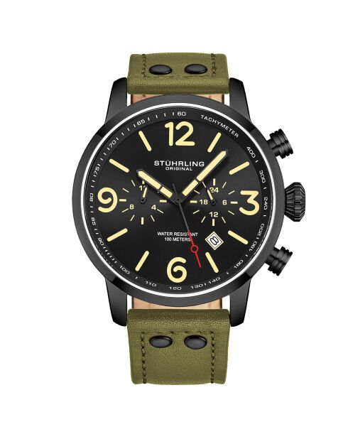 Montre Homme en Cuir Quartz Chronographe Aviator verte