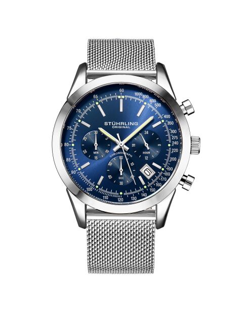 Montre Homme en Acier  Quartz Chronographe Monaco argenté/bleu