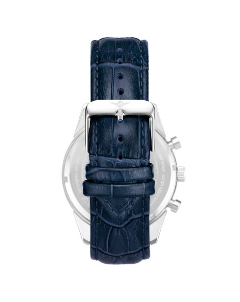 Montre Homme en Cuir Quartz Chronographe Monaco bleu/argenté