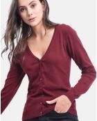 Cardigan col V en Cachemire & Soie mélangés à boutons bordeaux