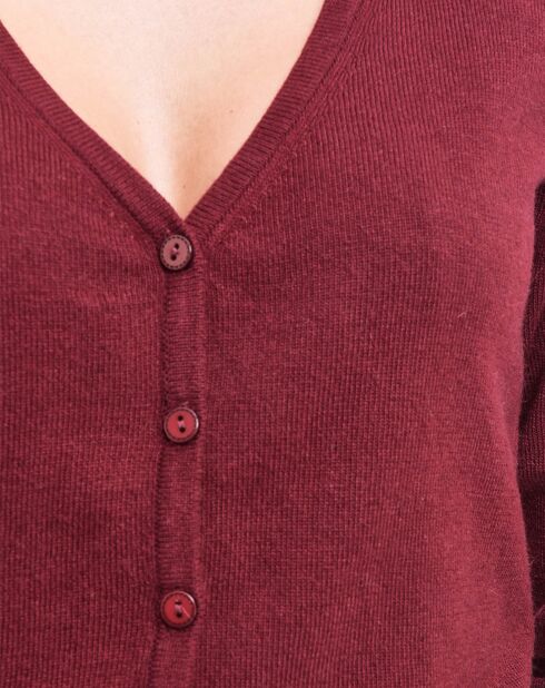 Cardigan col V en Cachemire & Soie mélangés à boutons bordeaux