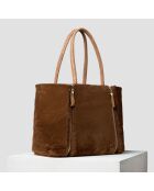 Sac cabas réversible en velours de Cuir marron/camel - 35x24x17 cm