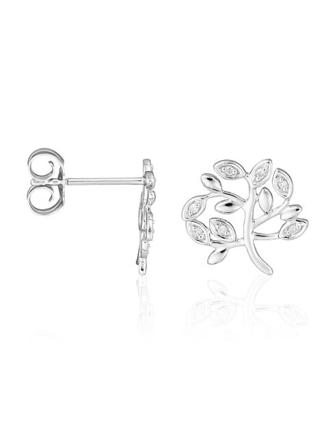 Boucles d'oreilles Arbol de la vida 0.04ct/14 or blanc