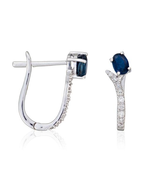 Boucles d'oreilles Beau Saphir Diamants 0.1ct & Saphirs 0.35ct or blanc