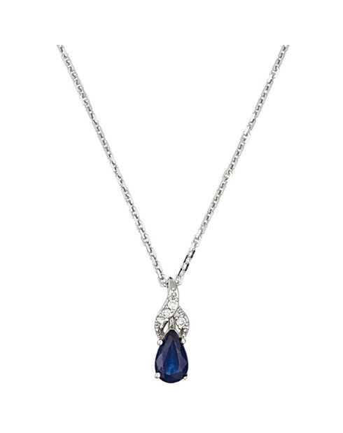 Pendentif Larme de Saphir Diamants 0.01ct & Saphir 0.34ct or blanc