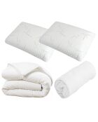 Pack 4 pièces 1 Couette + 2 Oreillers + 1 Protège-matelas blanc - 140x190 cm