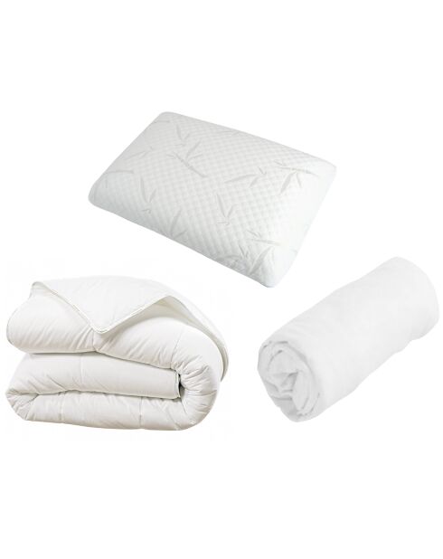 Pack  2 Oreillers + Protège-Matelas + Couette blanc - 90x190 cm