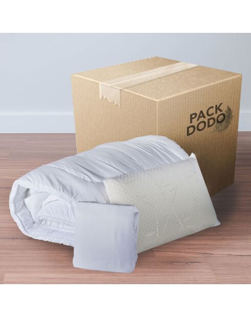 Pack  2 Oreillers + Protège-Matelas + Couette blanc - 90x190 cm