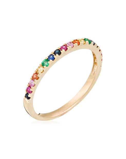Bague Colorful love Emeraudes 0.04 ct Rubis 0.08 ct Saphirs 0.34 ct or jaune