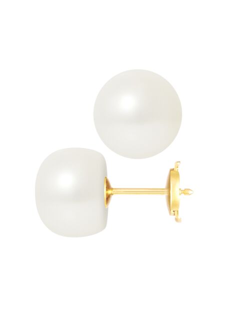 Boucles d'oreilles Or Jaune Perles d'Eau Douce Boutons blanches