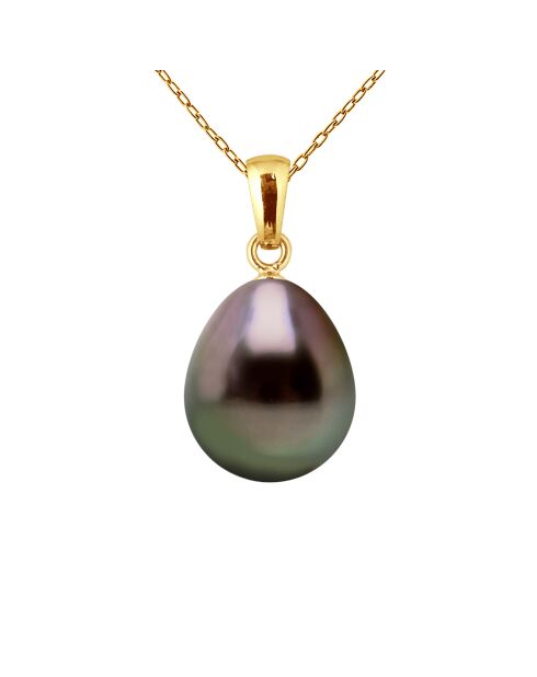 Anhänger aus Gelbgold mit Tahitiperle und schwarzer Birne