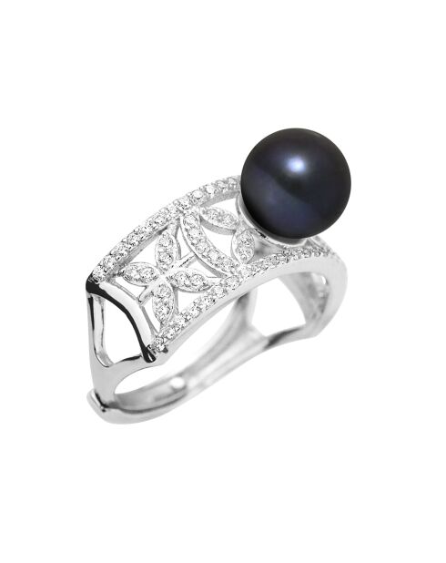 Bague en Argent Perle d'Eau Douce Ronde noire