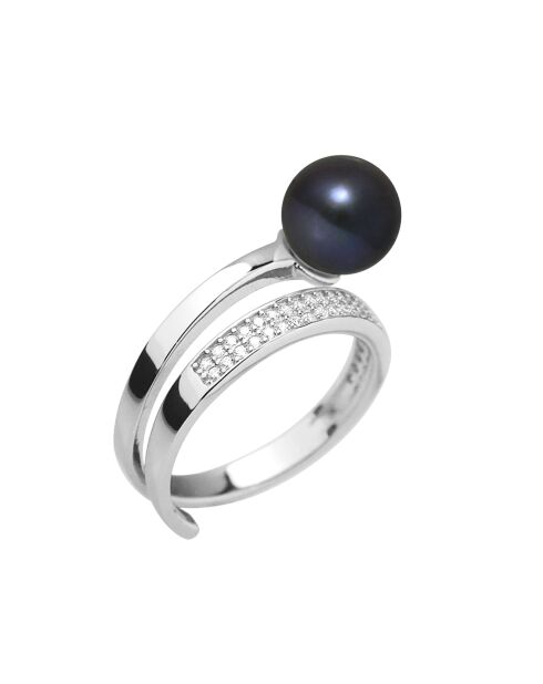 Bague en Argent Perle d'Eau Douce Ronde noire