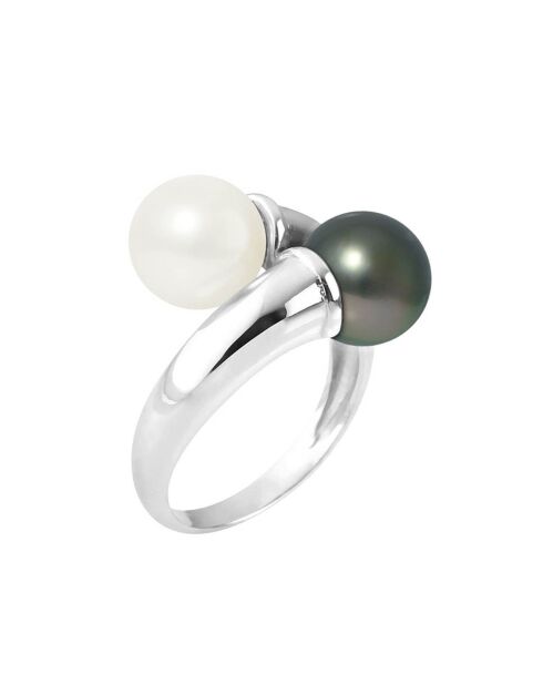Bague Toi & Moi Prestige Argent Perles d'Eau Douce de Tahiti blanc naturel