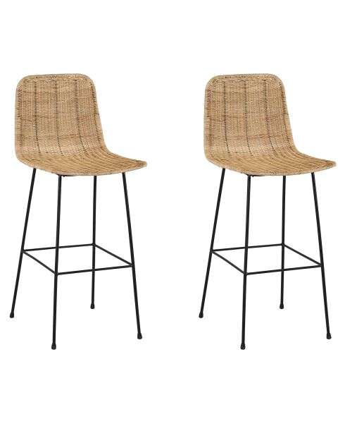 2 Chaises de bar Tara rotin naturel/noir - 43x54x100 cm