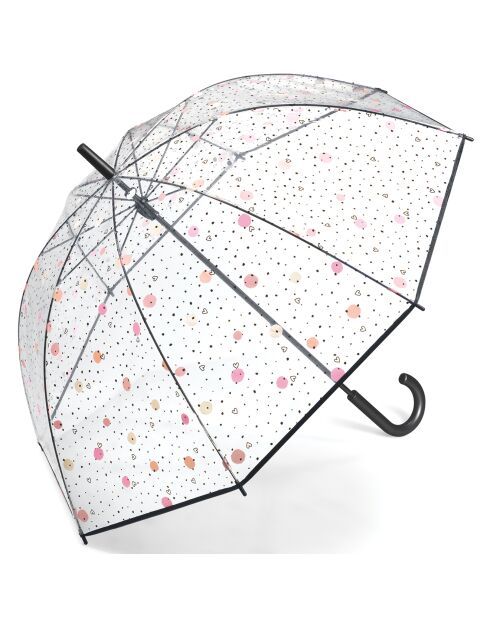 Parapluie cloche imprimé pois & coeurs transparent
