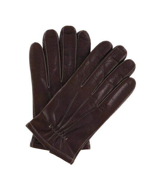 Gants en Cuir d'Agneau doublure textile marron/écru