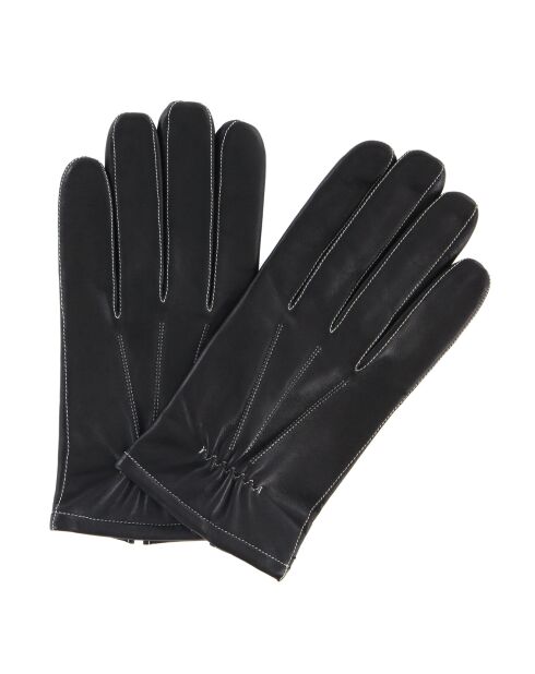 Gants en Cuir d'Agneau doublure textile noir/écru