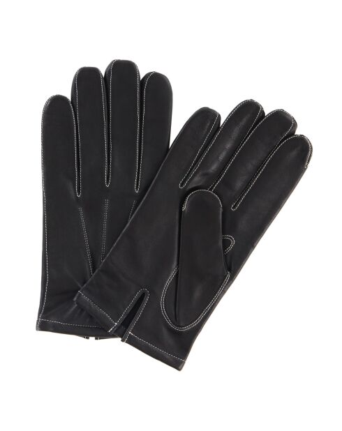 Gants en Cuir d'Agneau doublure textile noir/écru