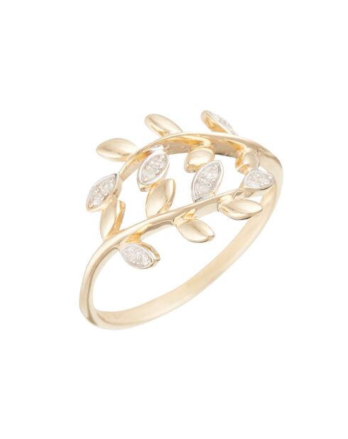Geelgouden diamanten ring met bladeren