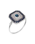 Anillo de zafiro cuadrado en oro blanco