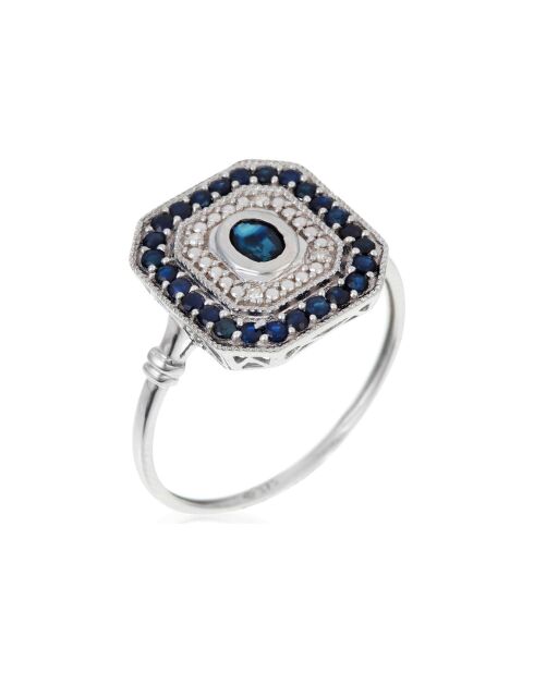 Anillo de zafiro cuadrado en oro blanco