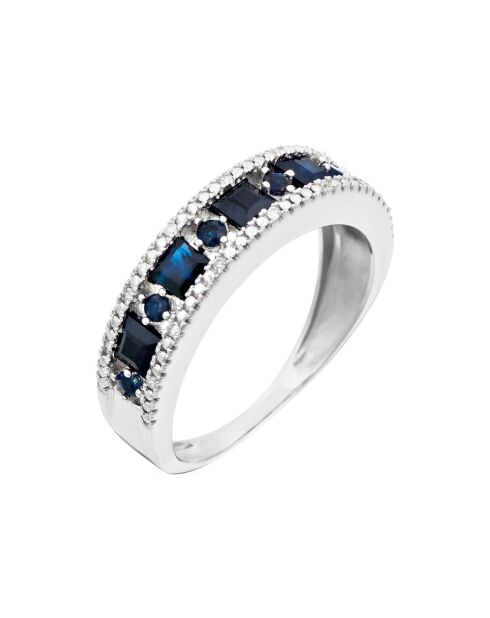 Bague Diamants 0.05 ct & Saphirs 1.35 ct or blanc