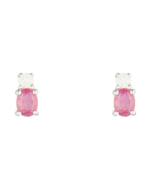 Boucles d'oreilles Rubis double perles Or Blanc