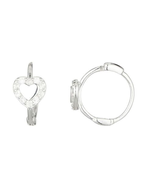 Boucles d'oreilles cœur petit anneau Or Blanc