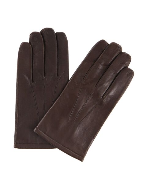 Gants en Cuir d'Agneau doublure Textile marron