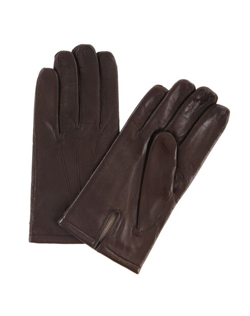 Gants en Cuir d'Agneau doublure Textile marron