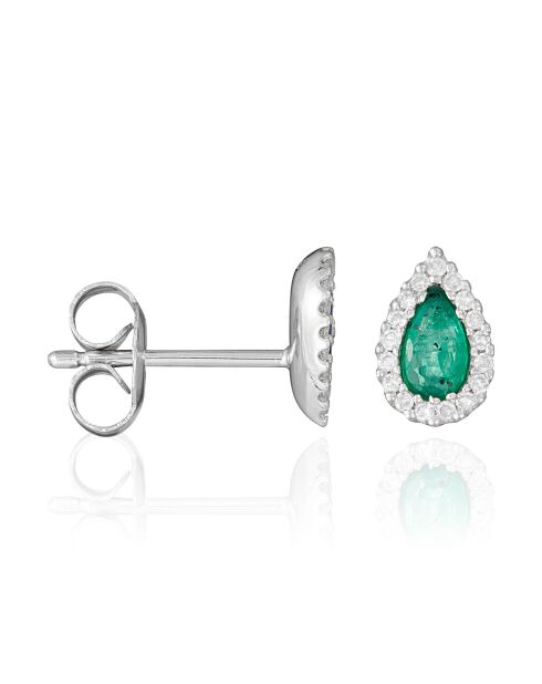 Boucles d'oreilles Rosace Diamants 0.10 ct & Emeraudes 0.66 ct or blanc