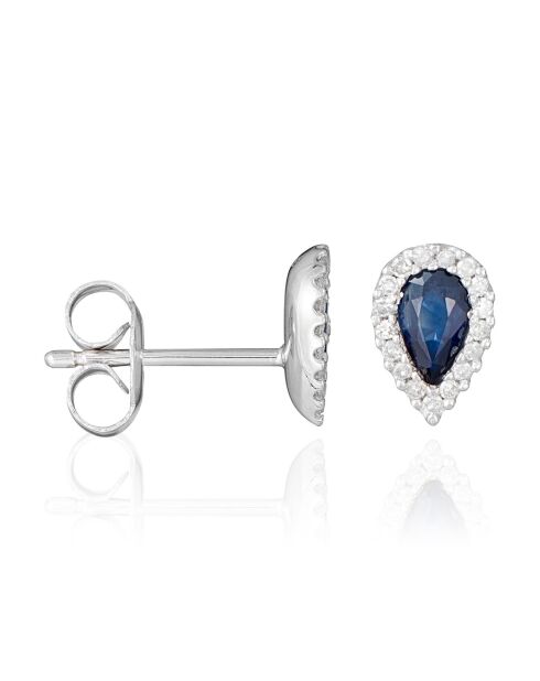 Boucles d'oreilles Rosace Diamants 0.10 ct & Saphirs 0.6 ct or blanc