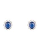 Boucles d'oreilles Diamants 0.13 ct & Saphirs 1.1 ct ronde or blanc