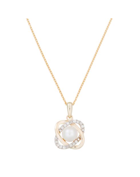Pendentif Perles croisées & Diamants 0.132 ct or jaune