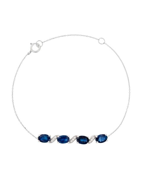 Bracelet ligne Diamants 0.050 ct & Saphirs 2.72 ct or blanc