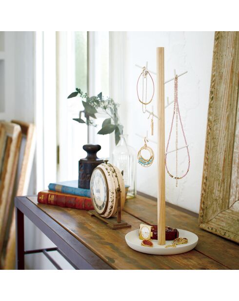 Weiß/Holz-Schmuckhalter - 13x13x35,5 cm