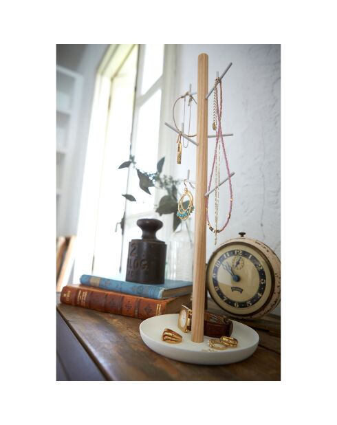 Weiß/Holz-Schmuckhalter - 13x13x35,5 cm