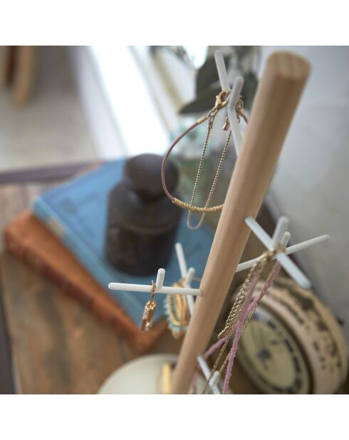 Weiß/Holz-Schmuckhalter - 13x13x35,5 cm