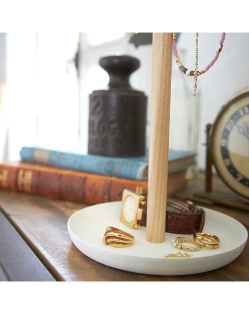 Weiß/Holz-Schmuckhalter - 13x13x35,5 cm