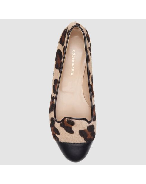 Slippers en Cuir façon Poulain Alinia léopard noir/beige