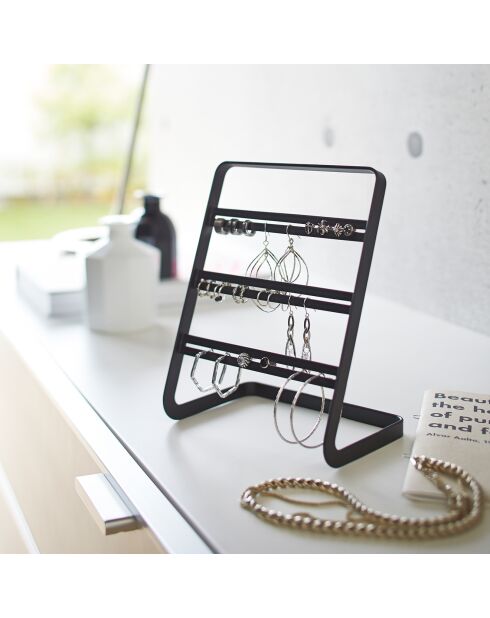 Porte-boucle d'oreilles à 3 niveaux noir - 15.2x10.3x19.7 cm