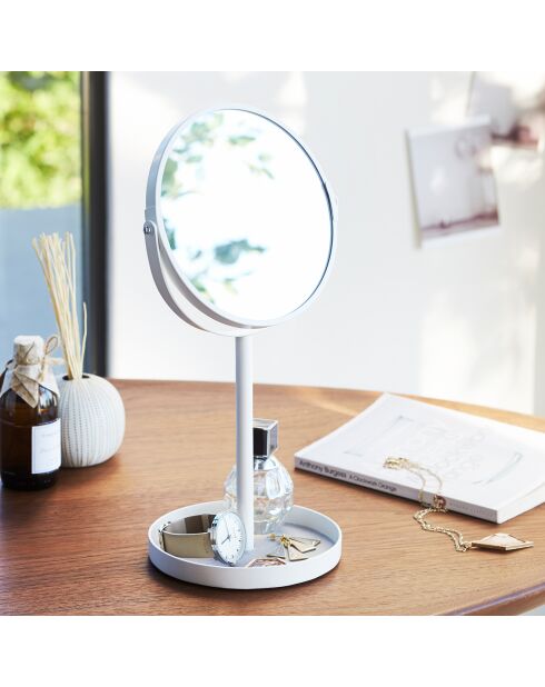 Miroir double-face grossissant x3 blanc - 17.5x14x33 cm