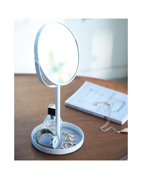 Miroir double-face grossissant x3 blanc - 17.5x14x33 cm