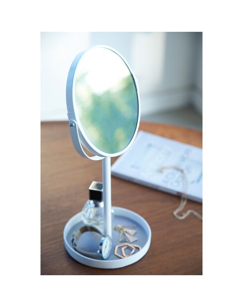 Miroir double-face grossissant x3 blanc - 17.5x14x33 cm