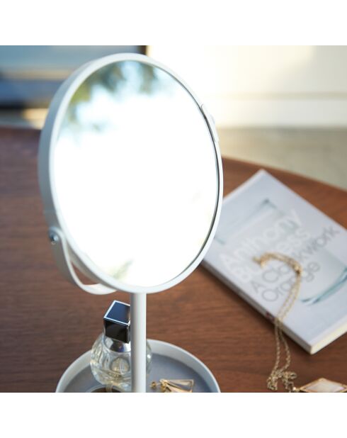 Miroir double-face grossissant x3 blanc - 17.5x14x33 cm