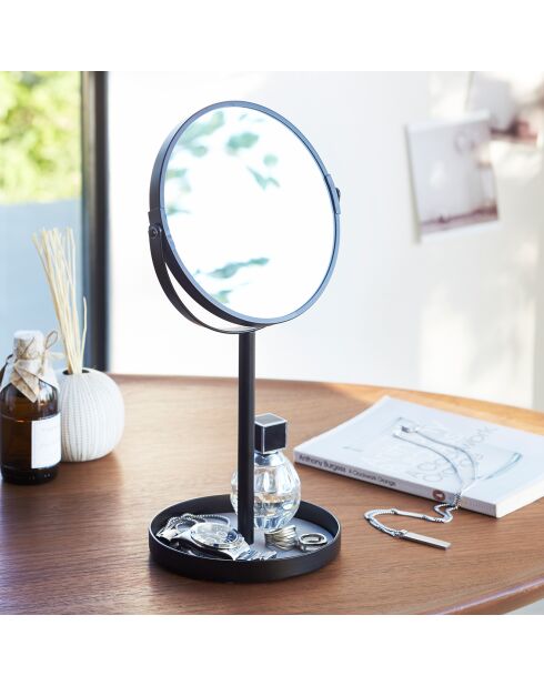 Miroir double-face grossissant x3 noir - 17.5x14x33 cm