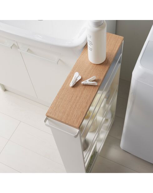 Étagère de rangement roulante blanc/bois - 13x47.5x80.5 cm