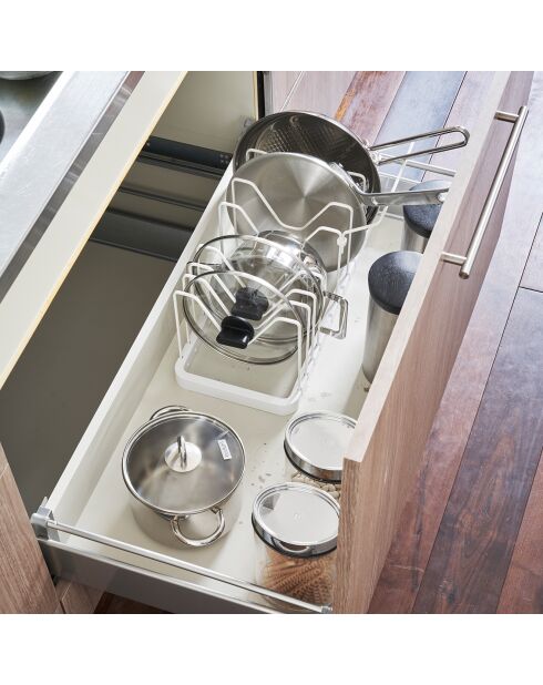 Rangement extensible pour couvercles & casseroles blanc - 45x20x17.5 cm